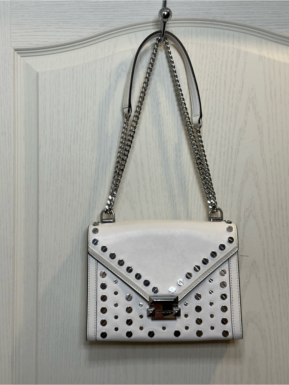 Michael Kors Studded Leather Top Flap Chain Strap Shoulder/crossbody bag white